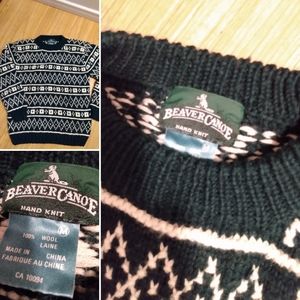 Vintage 1980s Beaver canoe green wool sweater size medium